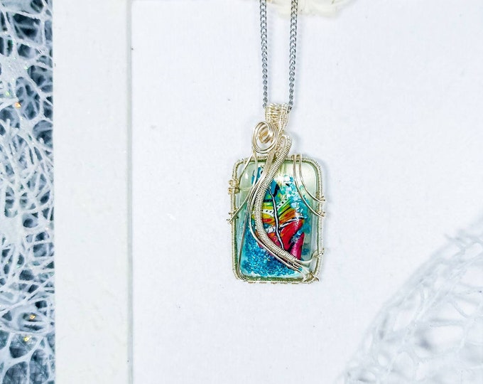 Resin Wire Wrapping Pendant with Polymer Clay Feather