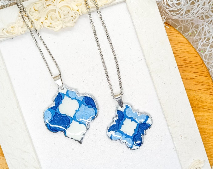 Polymer Clay Pendants with White and Blue Tiles Miniatures