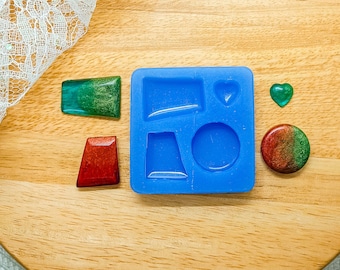 Silicone Mold for Resin and Polymer Clay | 2 Domed Trapezoids, a Domed Round and a Little Heart