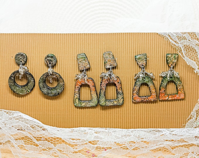 Polymer Clay Golden Texture Earrings