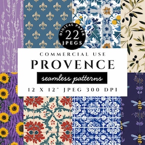 Carta digitale Provenzale, motivi senza soluzione di continuità con girasoli e lavanda, clipart di piastrelle di campagna francesi, sfondi floreali rustici, disegno di ape
