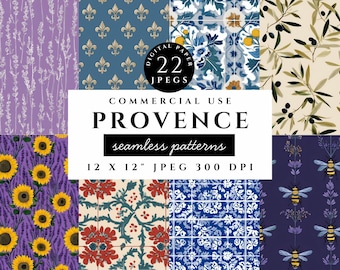 Provence Seamless Patterns, Lavender, Sunflower, French Tile (Digital Download)