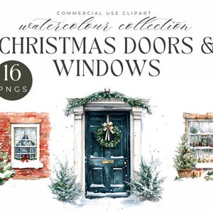 Weihnachtstüren und Fenster Aquarell Sammlung | High-Res PNG - Clipart für festliche Dekor, Urlaub Scrapbooking, Einladungen, Karten