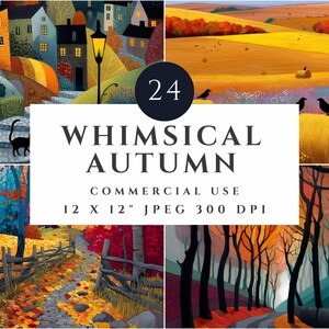 Paysage d'automne fantaisiste, automne coloré, impressions de forêt fantastique | Illustrations de paysages pour la fabrication de cartes, le scrapbooking, la sublimation
