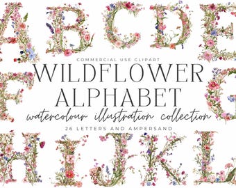 Wildflower Alphabet Clipart – Watercolor Floral Letters (Digital Download)