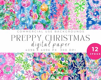 Preppy Christmas Digital Paper Pack - Vibrant Holiday Backgrounds for Scrapbooking & Crafting, Ornaments, Decor, Bright Xmas Paper