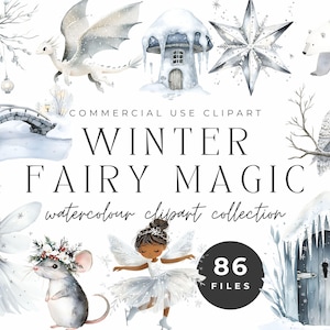 Clipart aquarelle magique fée d'hiver, Illustrations au pays des merveilles de l'hiver, usage commercial Art - Faire-parts fête d'enfants, Art pour chambre d'enfant