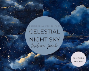 Celestial Night Sky Texture Clipart – Watercolor Backgrounds (JPEG)