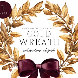 Clipart Couronne d'or, Couronne aquarelle, Art élégant Couronne, Clipart de feuilles or Bourgogne | Cartes de Noël, invitations, travaux manuels