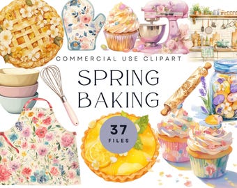 Watercolor Spring Baking Clipart – Cupcakes, Desserts (Digital Download)