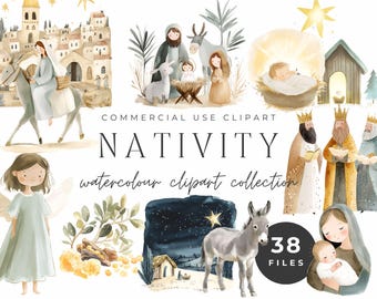 Watercolor Nativity Clipart | Holy Family, Christmas Scene (Digital Download)