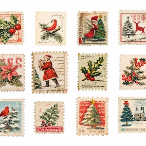 Vintage Christmas Stamps Clipart Collection | 20 Pngs - Retro Holiday ...