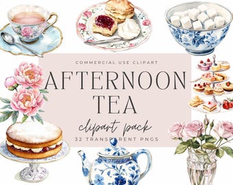 May include: A watercolor illustration of an afternoon tea party with a teapot, teacups, cakes, scones, and flowers. The illustration is in a vintage style and features delicate details.