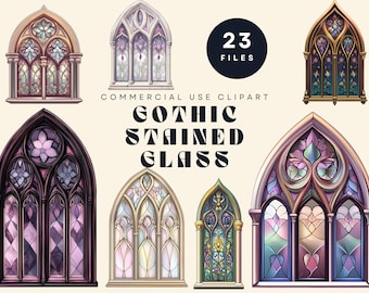 Gothic Stained Glass Clipart Bundle – Vintage Windows, Church and Castle Windows, Fantasy Clip Art, Medieval Castlecore