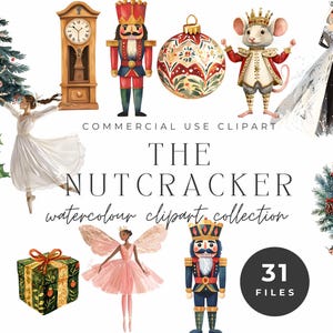 Coleção de clipart de quebra-nozes - Personagens de Natal em aquarela, gráficos de decoração festiva de feriados, download digital, uso comercial