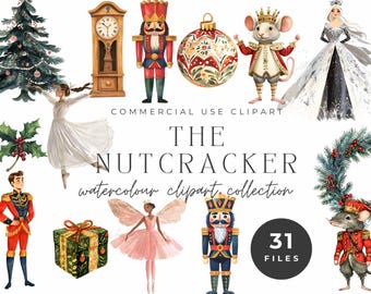 Nussknacker Clipart Sammlung - Aquarell Weihnachtsfiguren, Festliche Urlaub Dekor Grafiken, digitaler Download, kommerzielle Nutzung