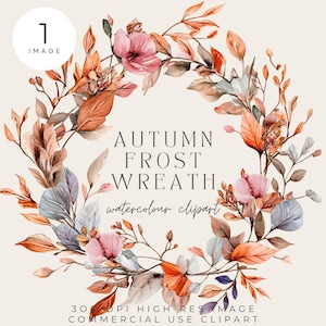 Mroźny jesienny akwarelowy wieniec - Jesienny wieniec Clipart - Akwarela Jesienne Liście - kartki świąteczne, dekoracje, scrapbooking, zaproszenia