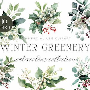Coleção de Cliparts de Buquês de Folhagens de Inverno | PNG de Alta Resolução - Decoração de Festas, Convites Festivos, Scrapbooking, Etiquetas para Presentes, Cartões de Natal