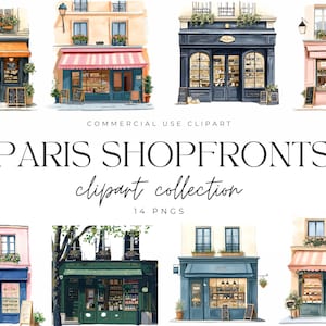 Paris Shopfronts Clipart - Aquarela Clip Art - PNG transparente - Uso comercial - scrapbooking, convites,