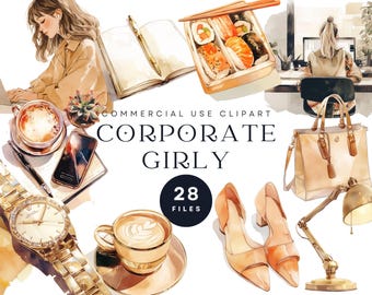 Corporate Girl Boss Clipart – Feminine Office Digital Art (Digital Download)
