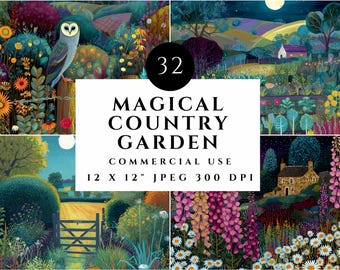Magische landtuinillustratie | Grillige nachtlandschappen | Digitale kunst