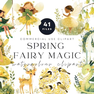 Clipart de fée de printemps, Illustrations fantastiques de la forêt, Art magique de la forêt, Graphiques de conte de fées, Jardin enchanté, Esthétique nature fantaisiste