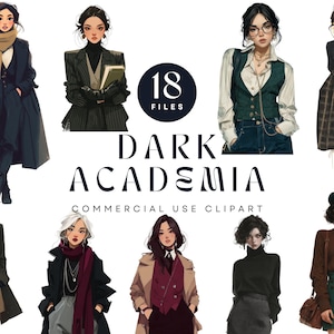 Clipart mode sombre du monde universitaire | Illustration de fille esthétique | uvres d'art vintage pour tenue académique | Graphismes automne-hiver, Filles gothiques