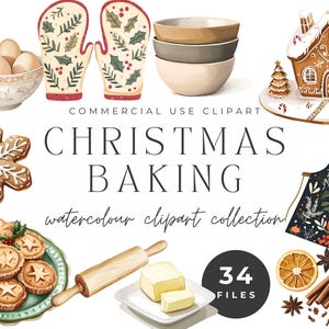 Weihnachten Backen Clipart Sammlung - Aquarell Küche und Backwaren, festliche Backwaren und Leckereien, Scrapbooking, Schreibwaren