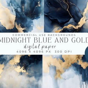 Carta digitale blu notte e oro - Carta da parati acquerello astratta blu navy, sfondi di lusso, scrapbooking, diari, inviti di nozze