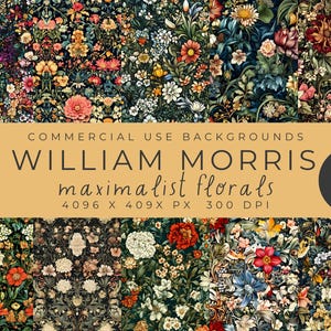 Collection d'arrière-plans floraux maximalistes William Morris - motifs floraux, scrapbooking, faire-parts, décoration vintage, papiers numériques