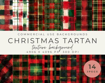 May include: A set of 14 digital paper backgrounds featuring a red and green plaid pattern with a watercolor texture. The papers are 4906 x 4096 pixels and 300 DPI.  COMMERCIAL USE BACKGROUNDS CHRISTMAS TARTAN texture background 4906 X 4096 PX 300 DPI 14 JPEGS