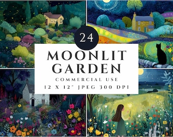 Moonlit Garden Clipart | Whimsical Night Illustrations (Digital Download)