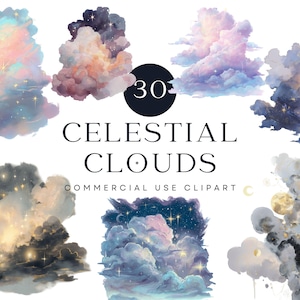 Clipart de Nuvem Celestial, Nuvens Estelares Galácticas PNG, Elementos de Céu de Fantasia, Nuvens Cósmicas em Aquarela, Gráficos de Noite de Lua Sonhadora