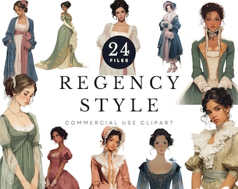 Regency Fashion Clipart | Jane Austen Style Illustrations (Digital Download)