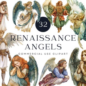 Renaissance Angel Clipart, Vintage Religious Art, Guardian Angel Illustration for Scrapbooking, Junk Journals, Holiday Craft Projects