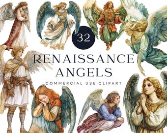 Renaissance Angel Clipart, Vintage Watercolor Illustrations (Digital Download)