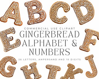 Gingerbread Cookie Alphabet Clipart, Holiday Icing Letters (Digital Download)