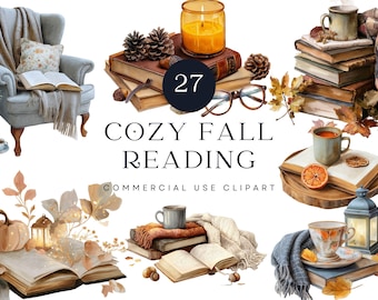 Fall Reading Clipart | Cozy Autumn Watercolor Illustrations (Digital Download)
