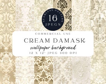 Motivi damascati color crema – Elegante carta da parati floreale, JPEG 12x12 (download digitale)