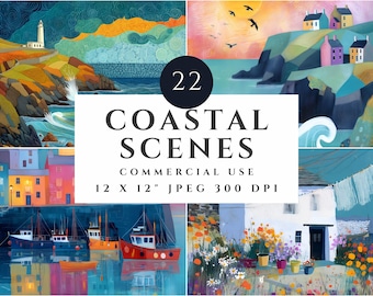 Coastal Landscape Art | Whimsical Seaside Illustrations (Digital Download)