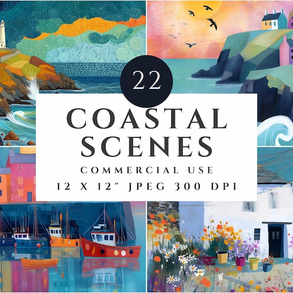 Coastal Landscape Art | Whimsical Seaside Illustrations (Digital Download)