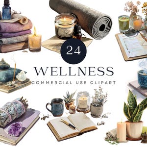 Wellness Lifestyle Clipart | Self Care Scenes | Tea, Crystals, Journals, Candles, Yoga Mats & Plants for Planners, Journals and Digital Art