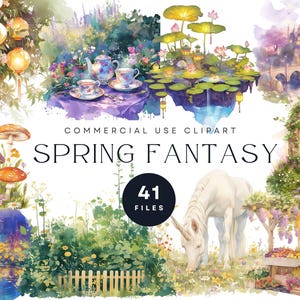 Clipart fantastique de printemps - dessins de la forêt enchantée - Illustrations aquarelle - Art jardin féerique - téléchargement immédiat