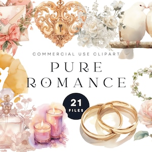 Pure romantiek clipart | Aquarelontwerpen voor commercieel gebruik | Valentijn, scrapbooking, kunst aan de muur, afbeeldingen bruiloft uitnodiging, sublimatie