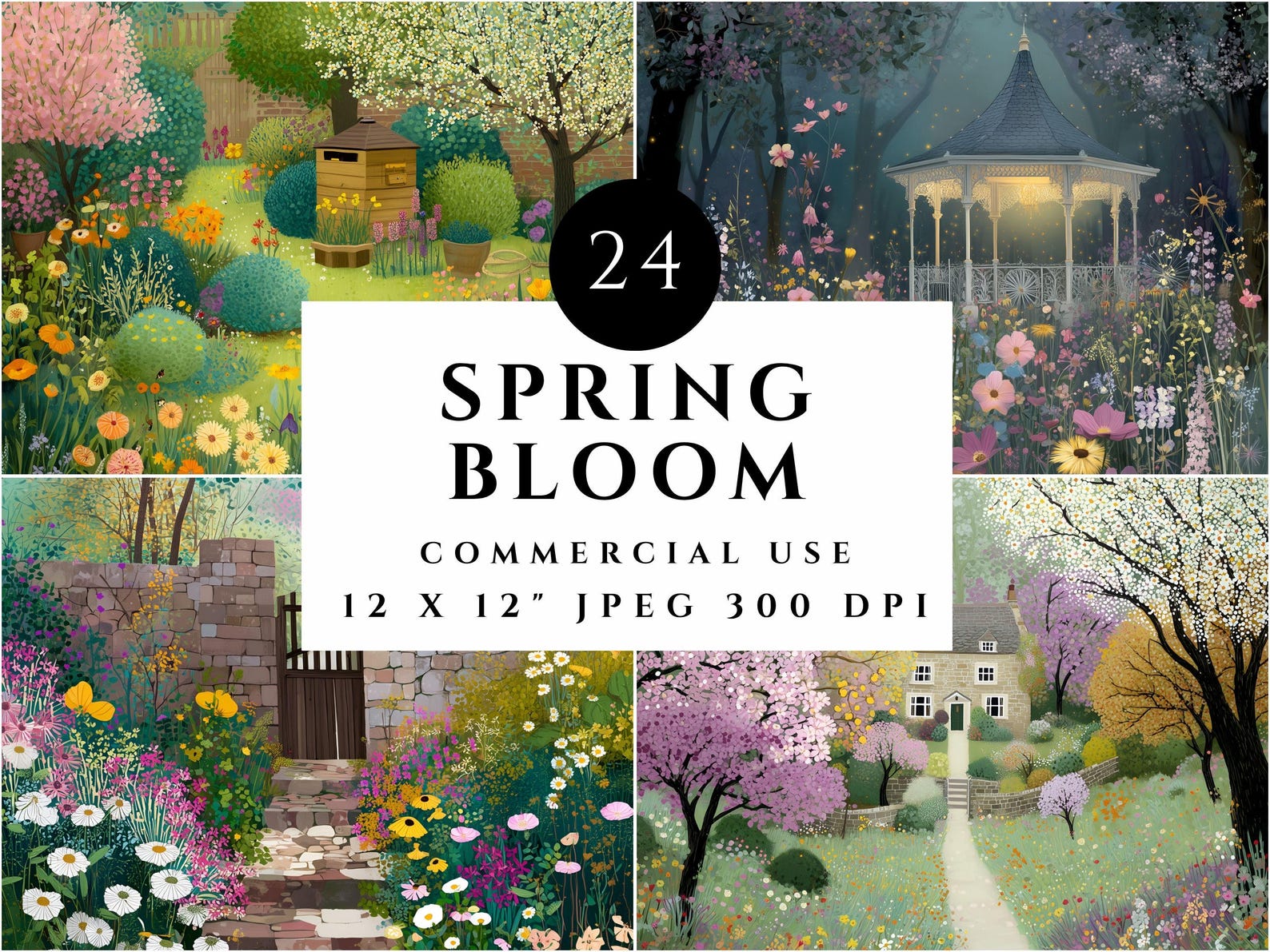 Spring Jpeg Cottagecore Spring Garden Clipart | Floral Landscape Illustrations ...