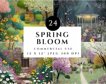 Cottagecore Spring Garden Clipart | Floral Landscape Illustrations (JPEG Digital Download)
