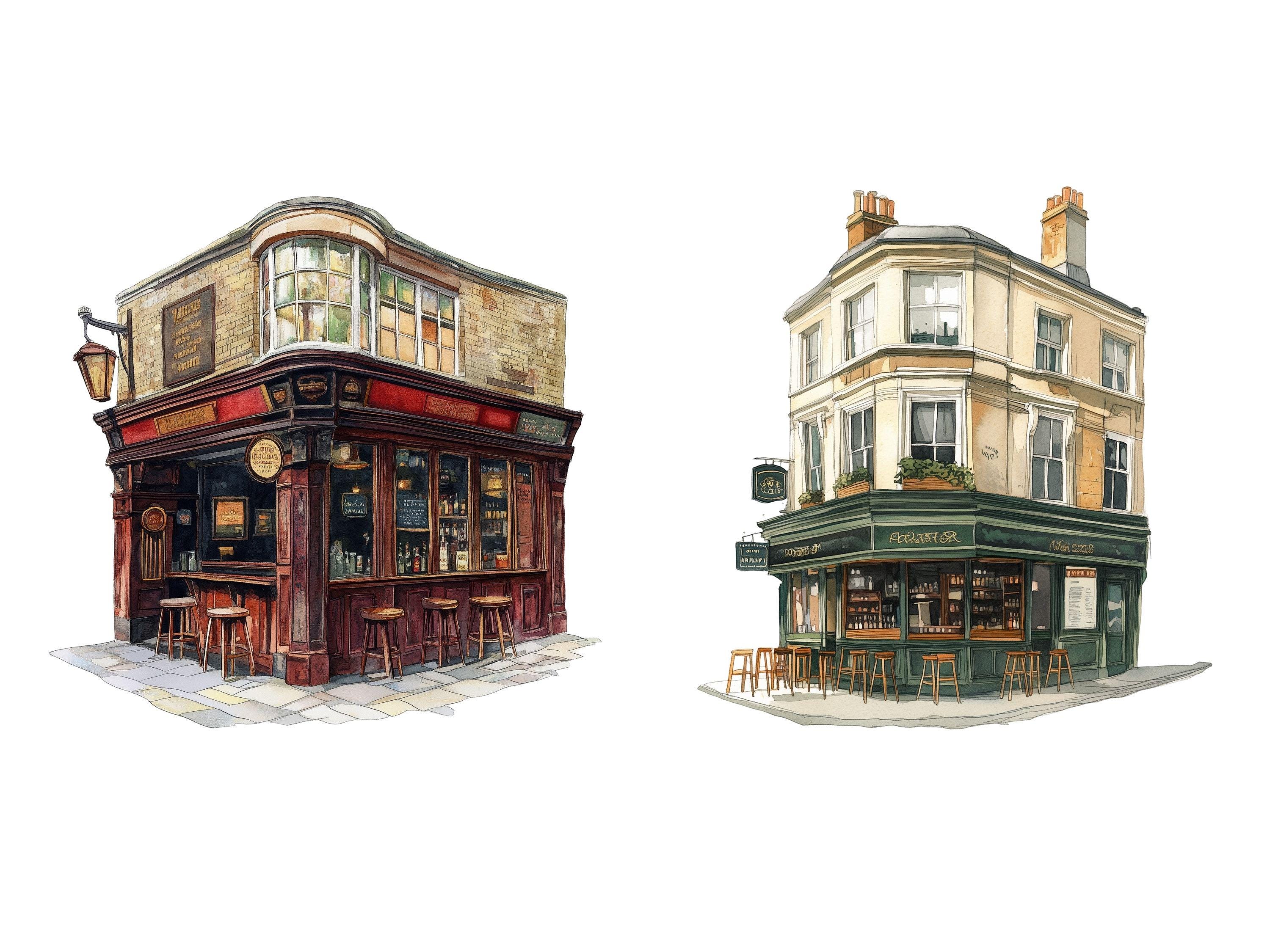 London Pub Clipart Bundle, British Pub, Vintage Watercolor English ...