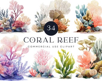 Watercolor Coral Reef Clipart | Marine Illustrations (Digital Download)