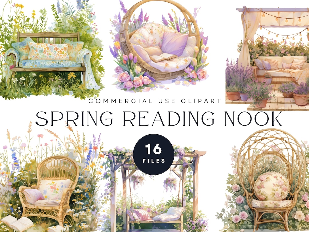 Spring Garden Reading Nook Clipart Bundle - Cozy Floral Aesthetic ...