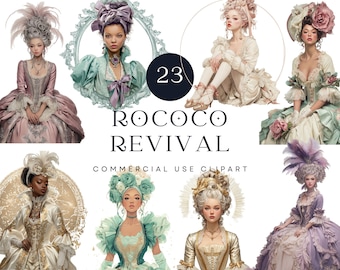 Rococo Fashion Clipart | Marie Antoinette Portraits, Gowns (Digital Download)
